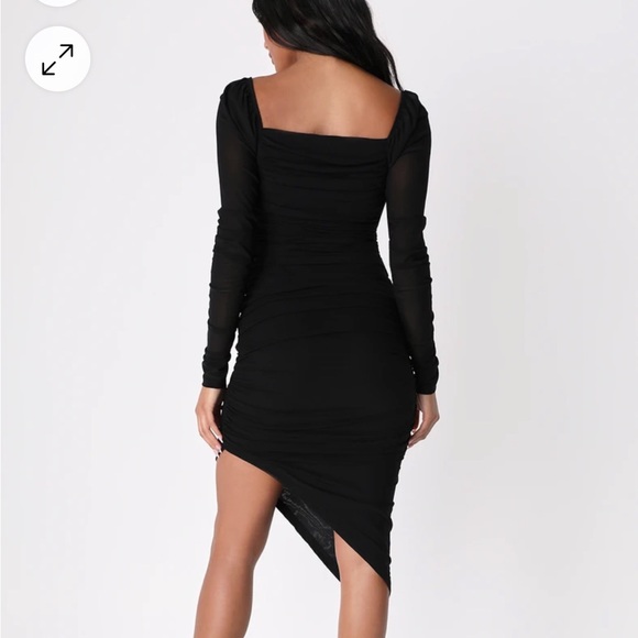 Always Sultry Black Ruched Mesh Long Sleeve Bodycon Midi Dress - Picture 4 of 4